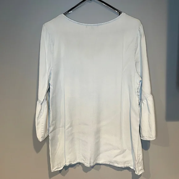 SIGNATURE STUDIO Boho Peasant Top Women's Medium Relaxed Fit Coastal Bell Sleeve - Picture 2 of 7